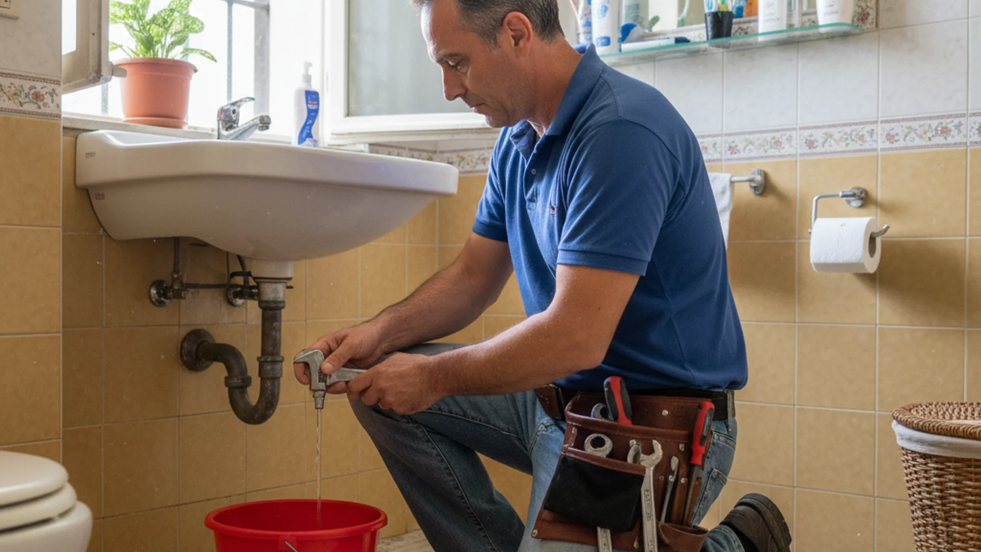 Idraulico professionista al lavoro a Novara